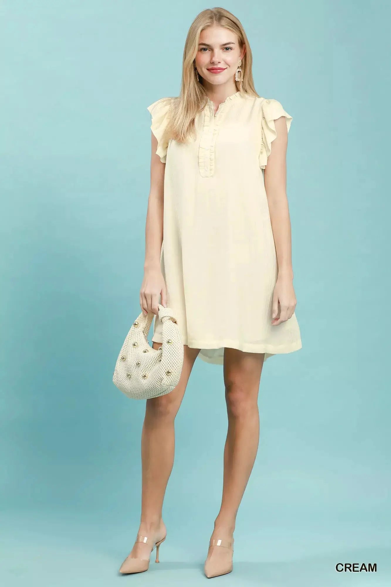 Umgee Ruffle Sleeve Henley Shift Dress
