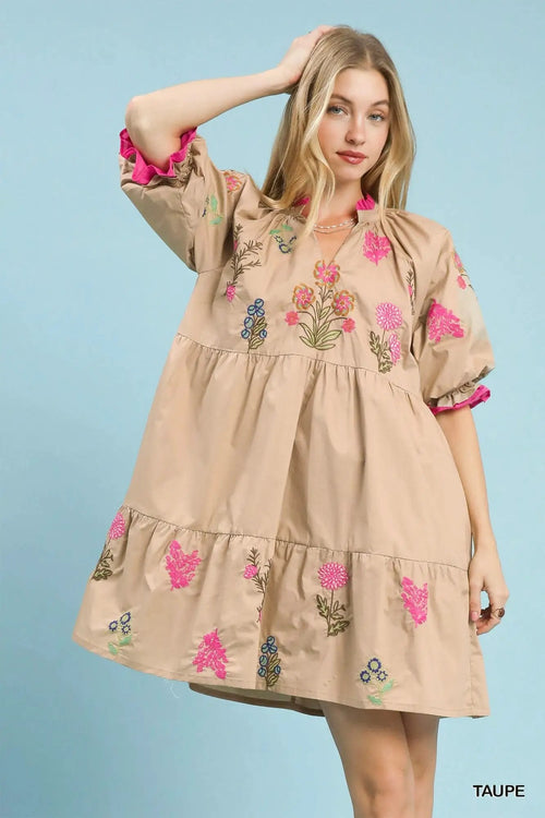 Umgee Embroidered Floral Tiered Dress