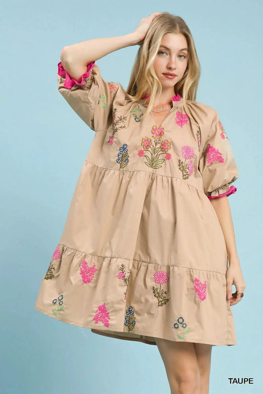 Umgee Embroidered Floral Tiered Dress