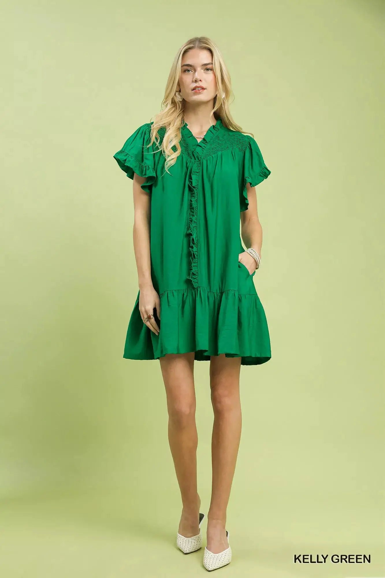 Umgee Smocked Ruffle Babydoll Mini Dress