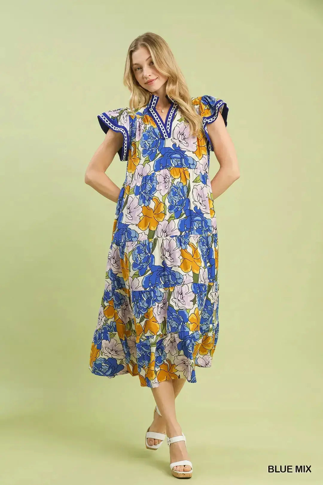 Umgee Mix Bold Floral Tiered Midi Dress