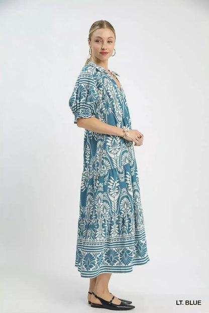 Umgee Two tone Border Print Midi Dress