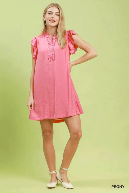 Umgee Ruffle Sleeve Henley Shift Dress