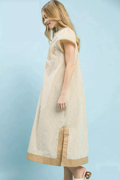 Umgee Stripe Midi Dress with Lace Trim