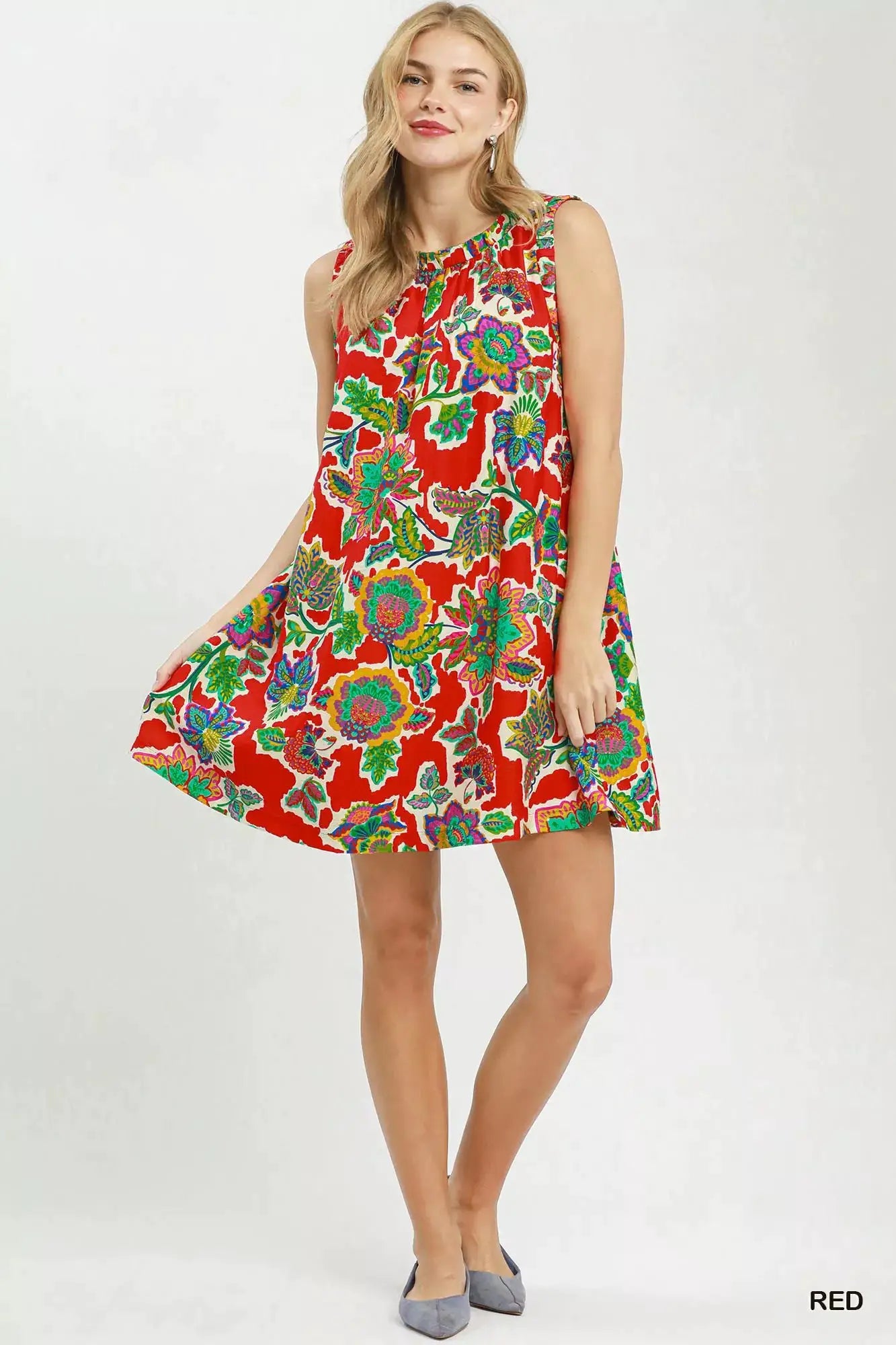 Umgee Abstract Print Sleeveless Shift Dress