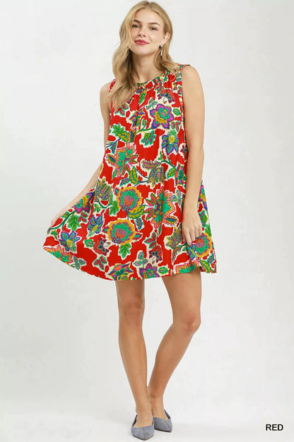 Umgee Abstract Print Sleeveless Shift Dress