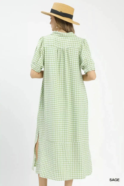Umgee Gingham Midi Dress with Side Pockets