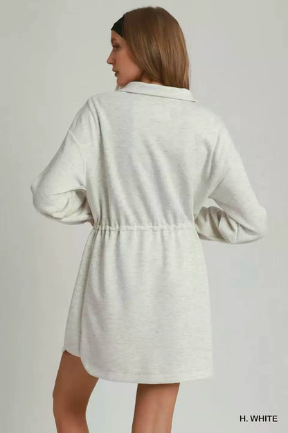 Umgee Half Zip-Up Drawstring Waist Dress