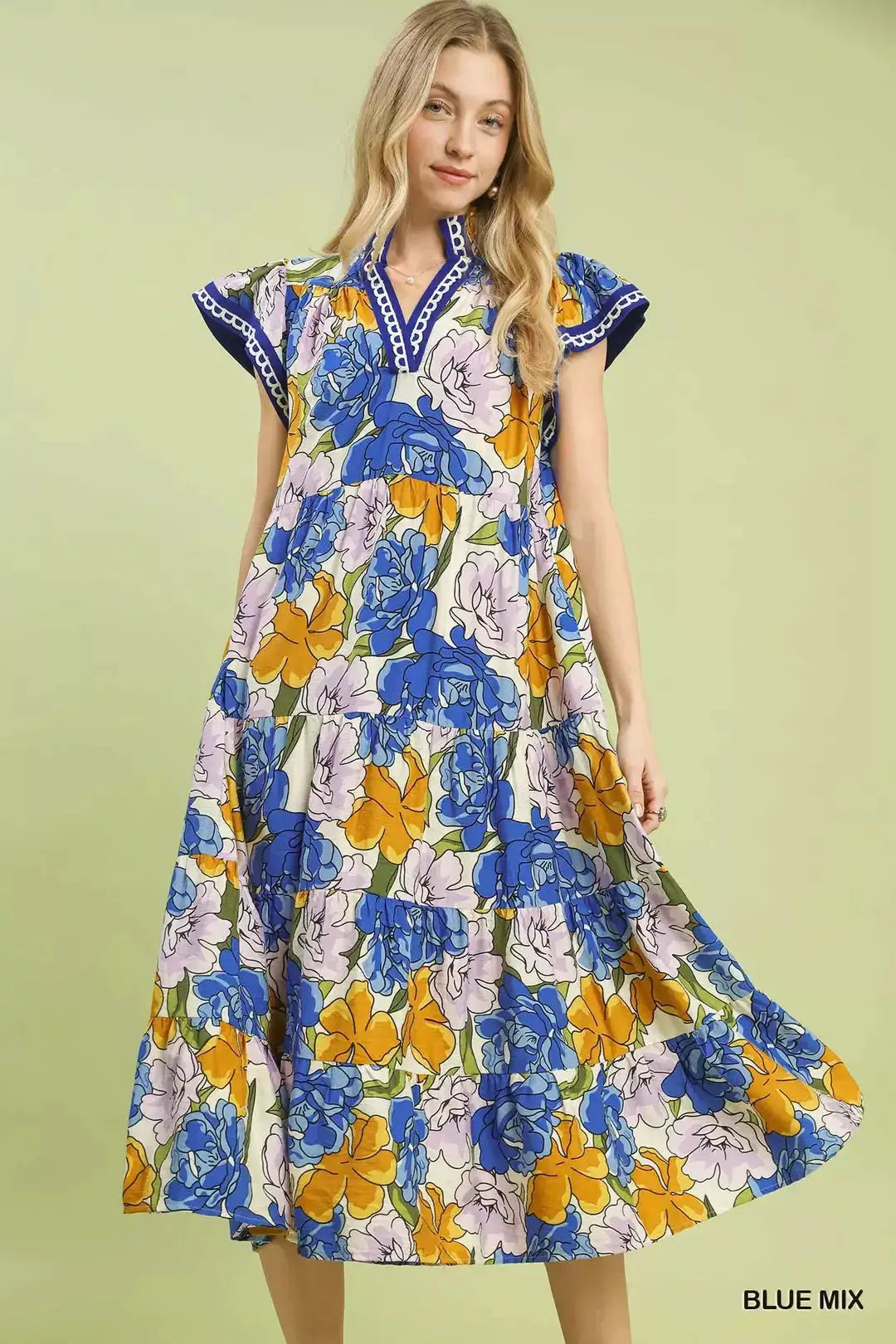 Umgee Mix Bold Floral Tiered Midi Dress