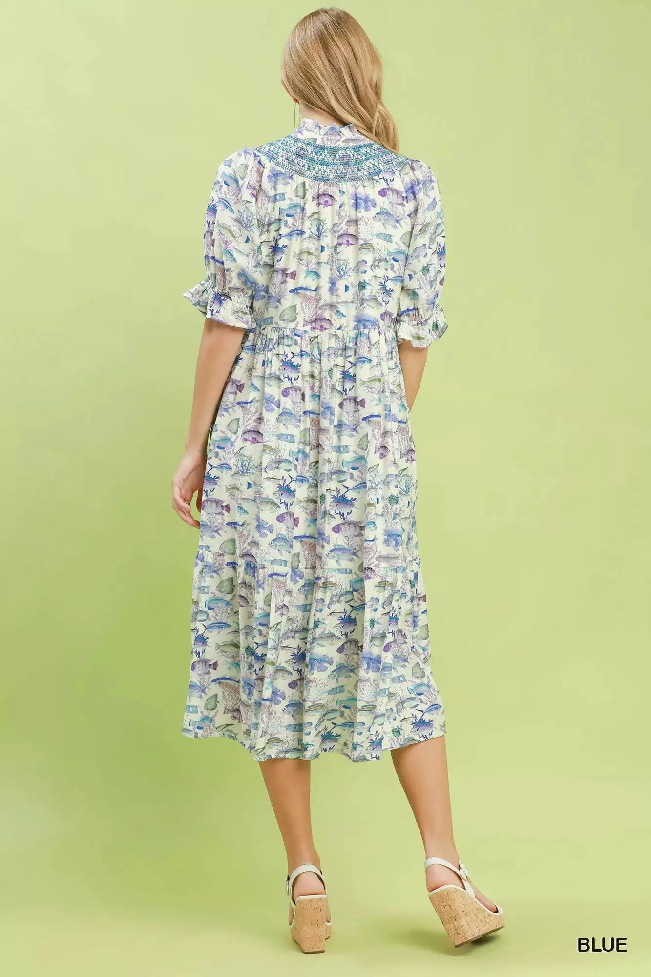 Umgee Print Tiered Midi Dress
