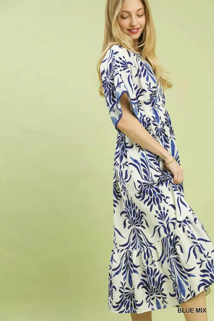 Umgee Mix Floral Border Midi Dress with Pockets