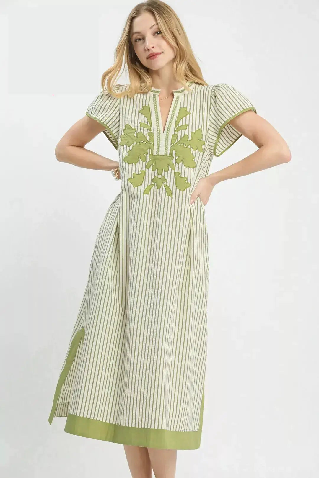Umgee Stripe Midi Dress with Lace Trim