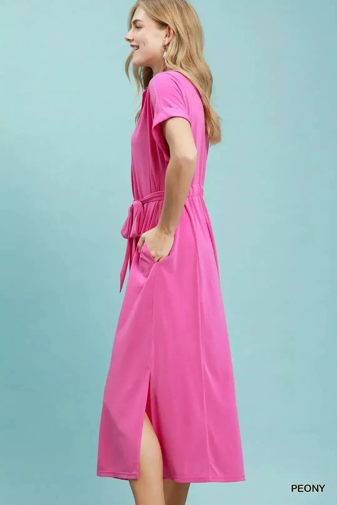 Umgee Collared Belted Midi Dress