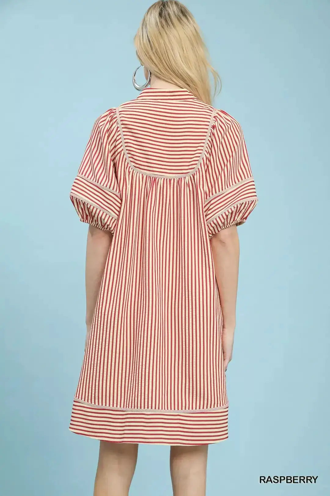 Umgee Striped Puff Sleeve Shift Dress