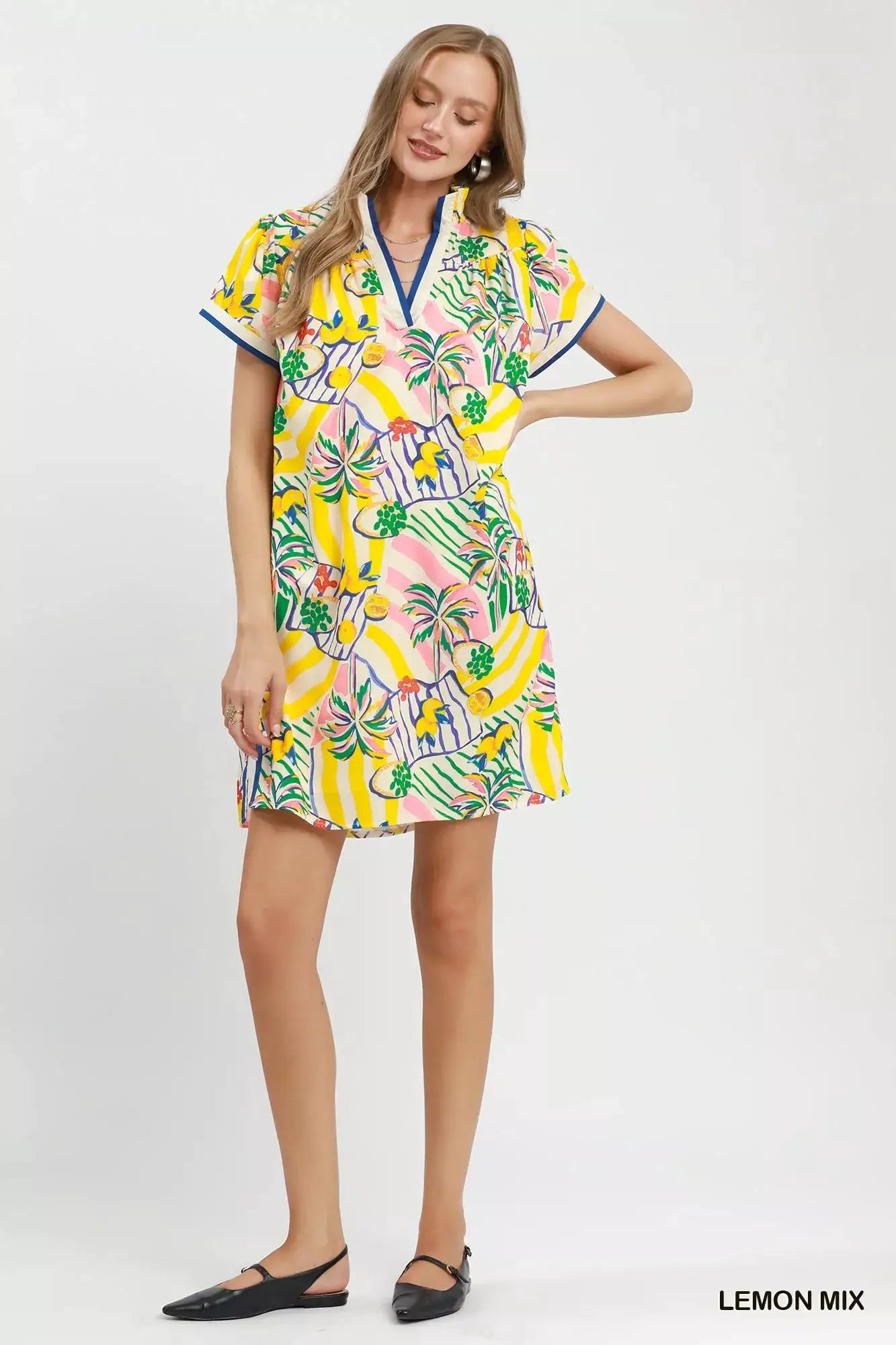 Umgee Tropical Print Collared Shift Dress