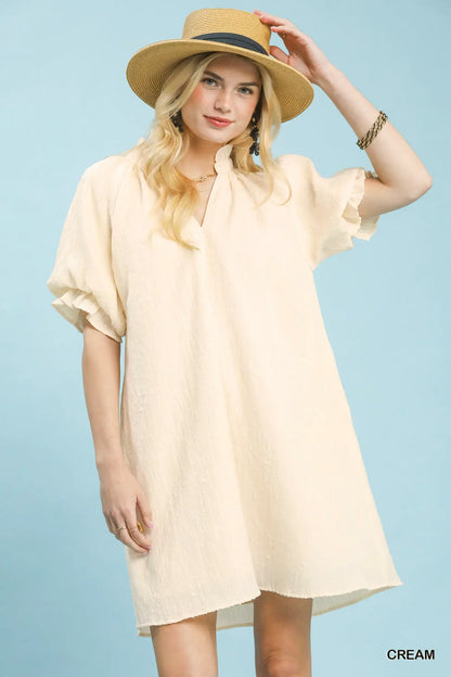 Umgee Linen Blend Ruffle Dress