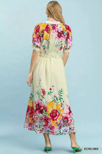 Umgee Mix Floral Border Print Midi Dress