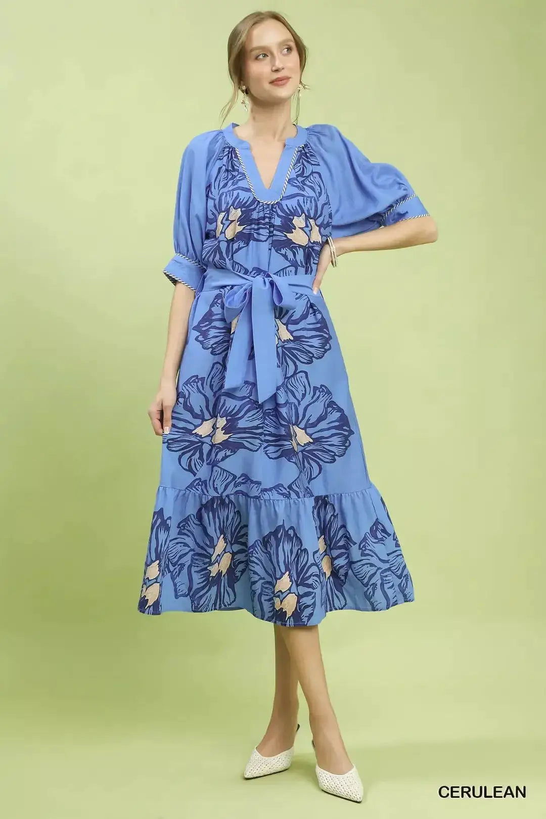 Umgee Floral Belted Midi Dress
