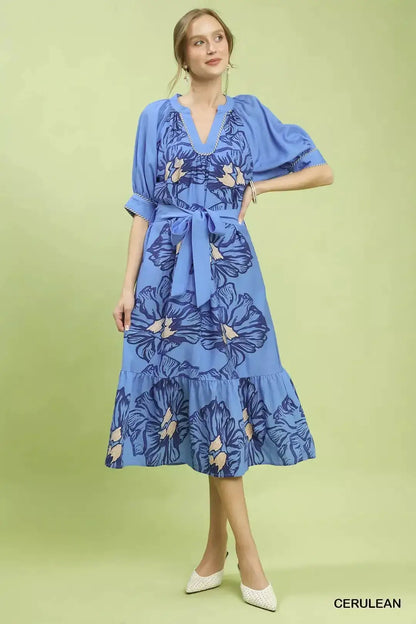 Umgee Floral Belted Midi Dress