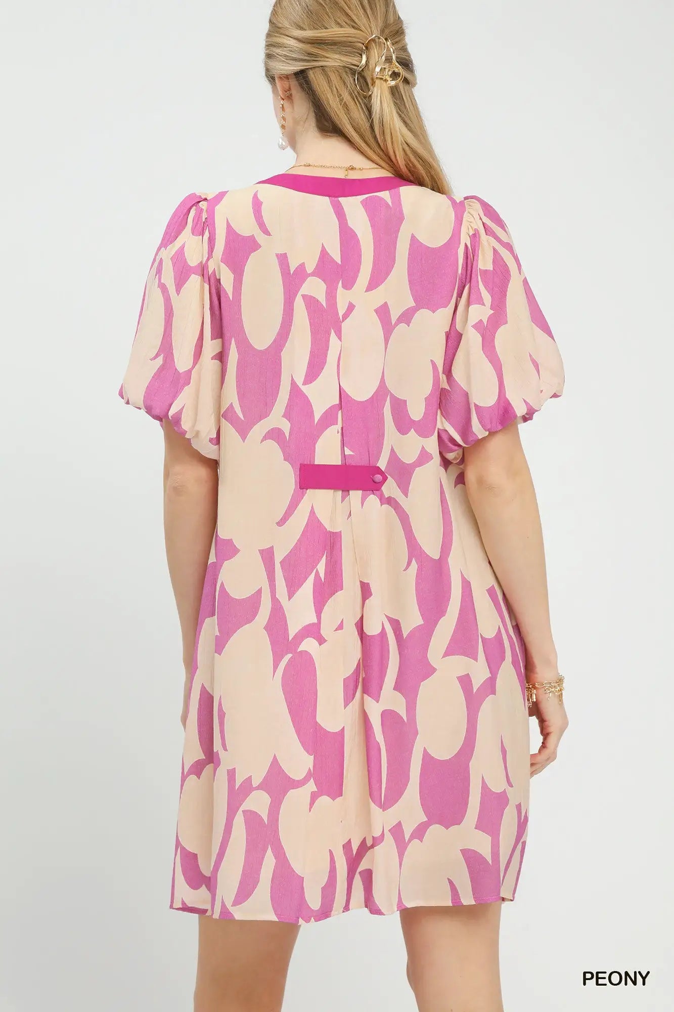 Umgee Abstract Print Puff Sleeve Shift Dress