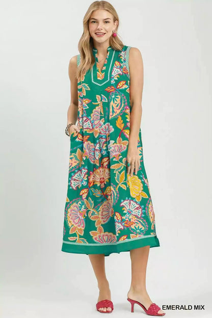 Umgee Paisley Floral Sleeveless Midi Dress