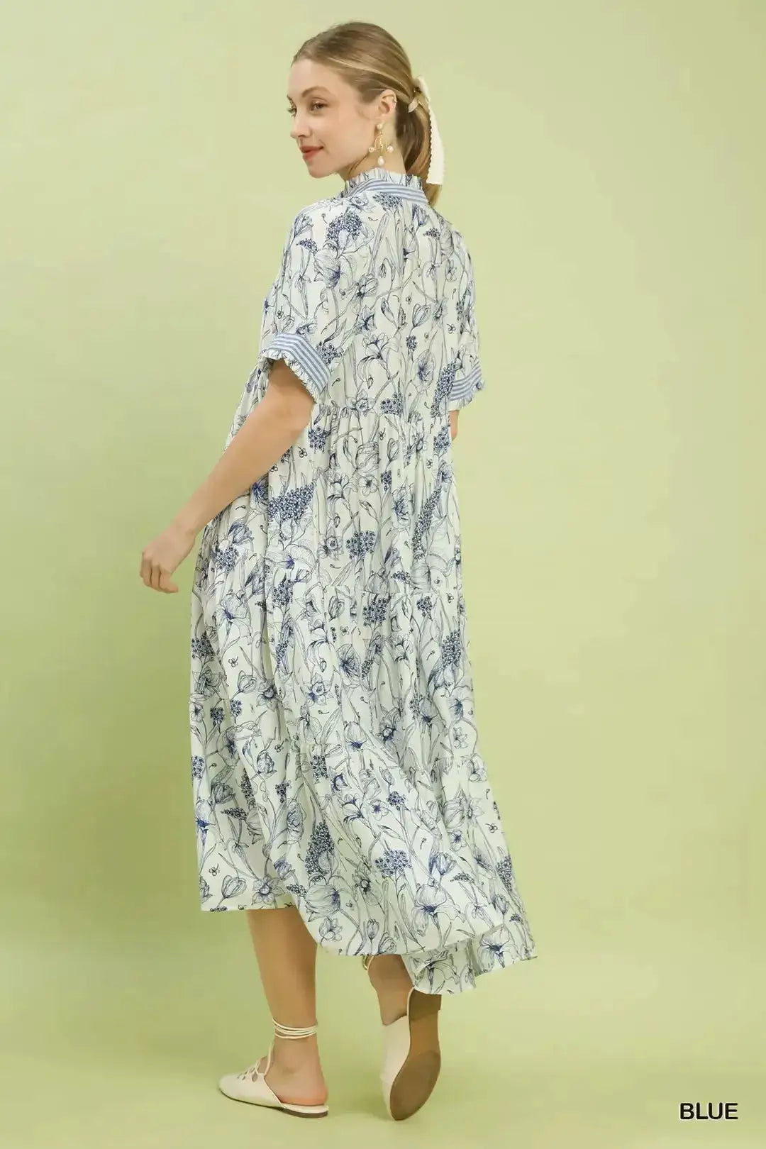 Umgee Floral Tiered Midi Dress with Ruffle Trim