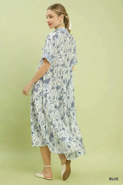 Umgee Floral Tiered Midi Dress with Ruffle Trim