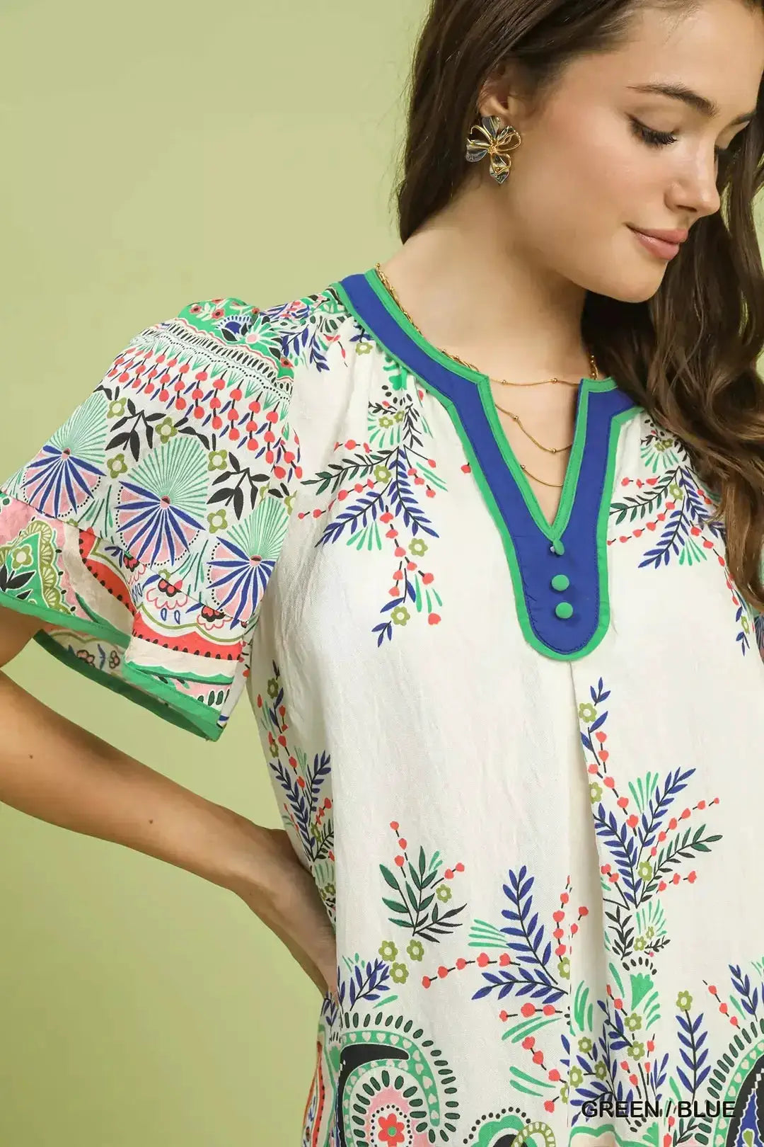 Umgee Paisley Flutter Sleeve Mini Dress