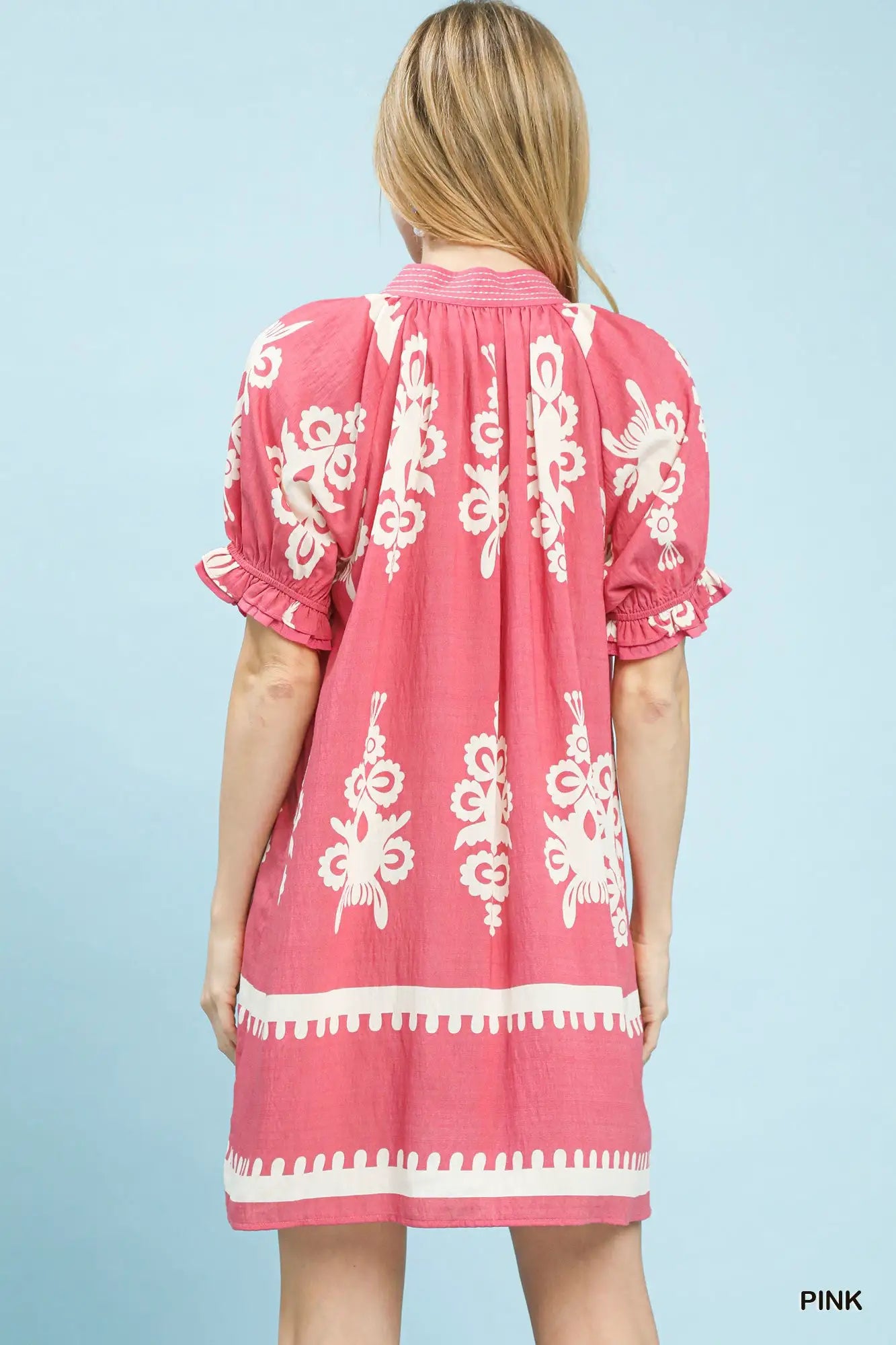 Umgee Two Tone Border Print Mini Dress