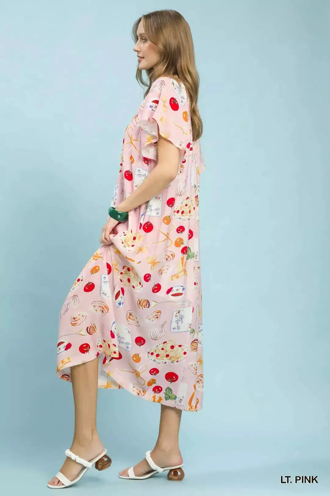 Umgee Abstract Print Flutter Sleeve Midi Dress
