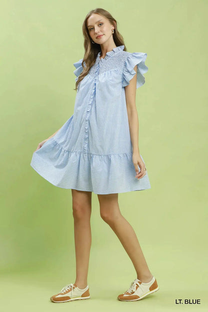 Umgee Stripe Smocked Yoke Ruffle Dress