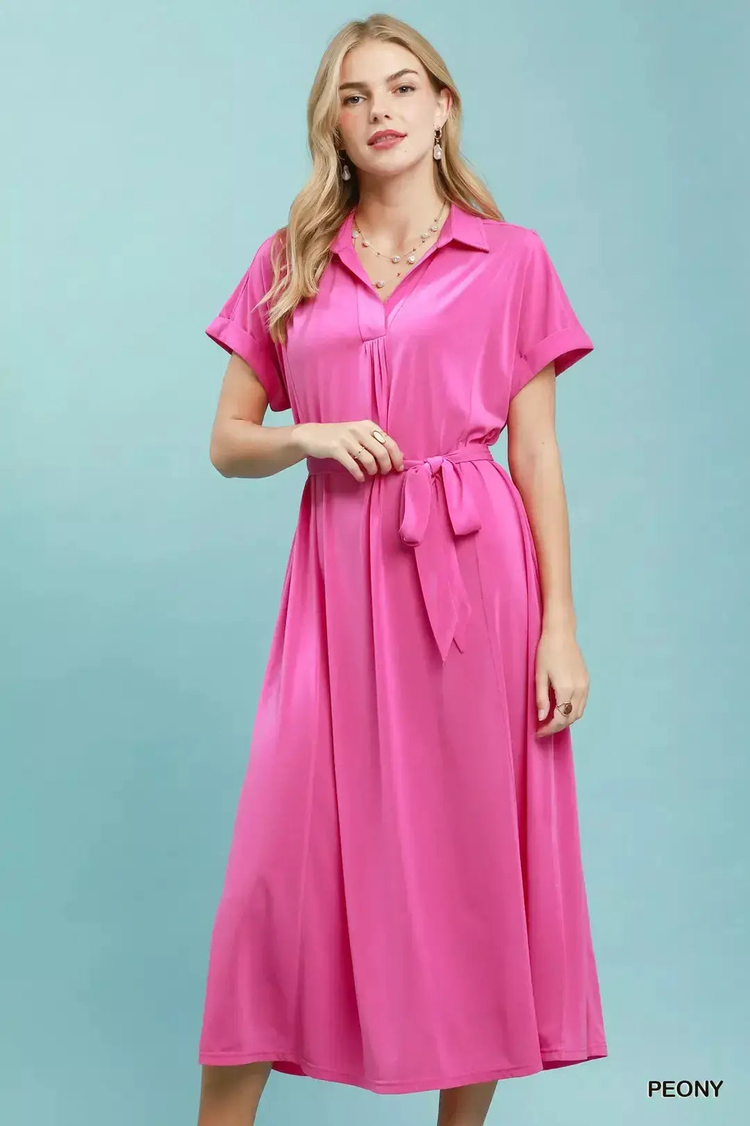 Umgee Collared Belted Midi Dress