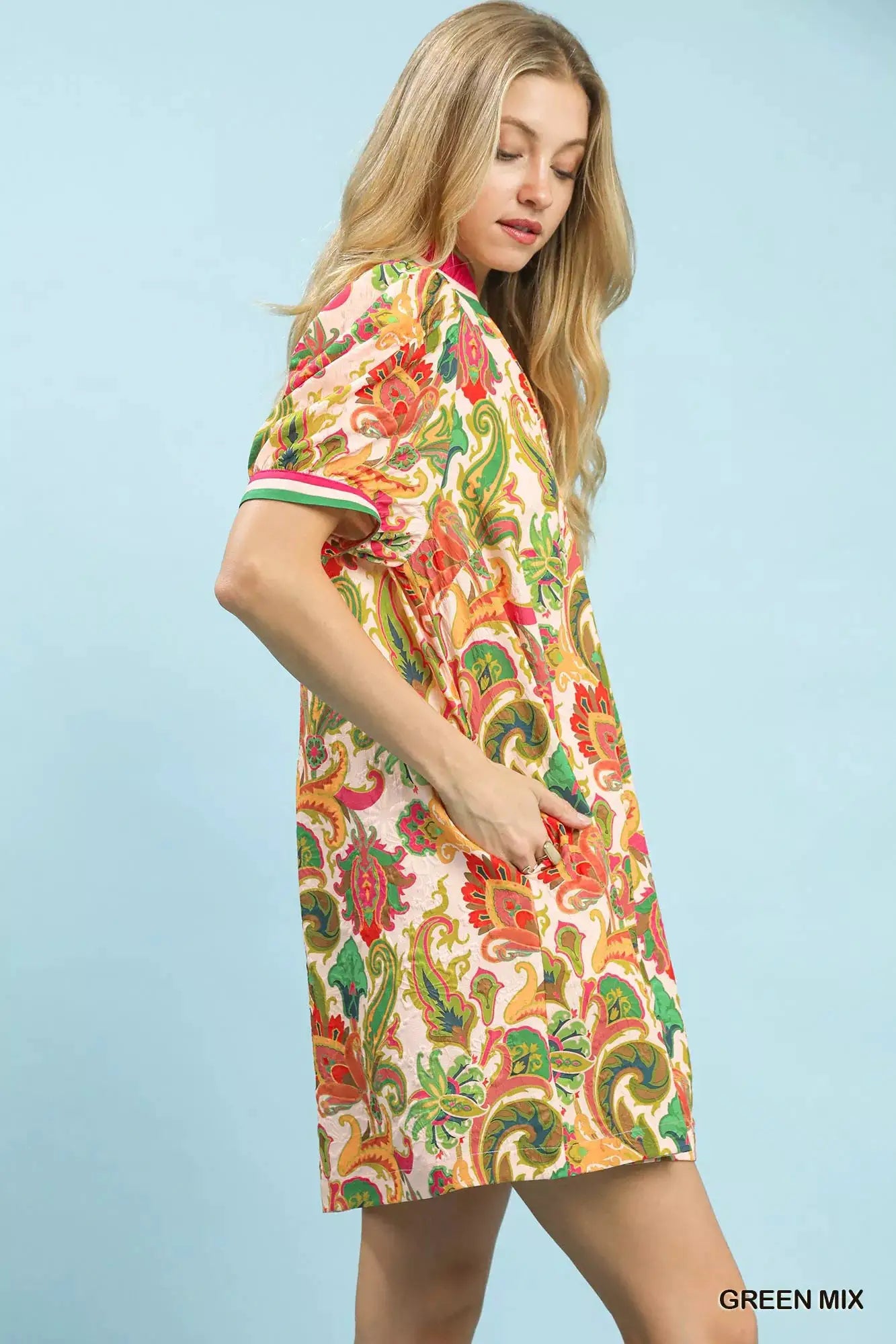 Umgee Jacquard Abstract Print Mini Dress