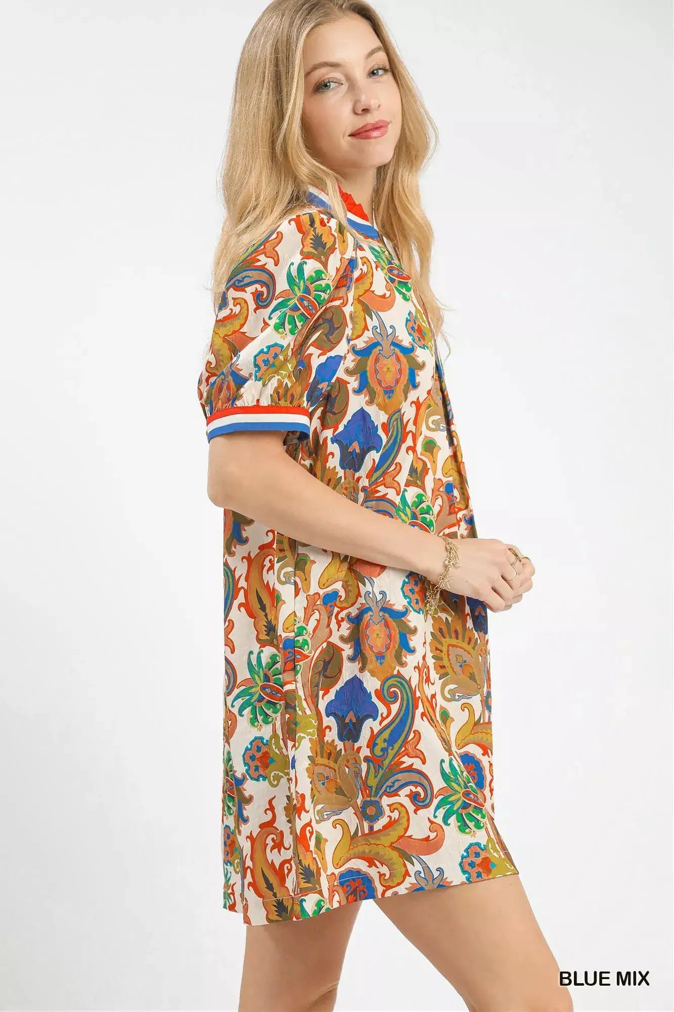 Umgee Jacquard Abstract Print Mini Dress