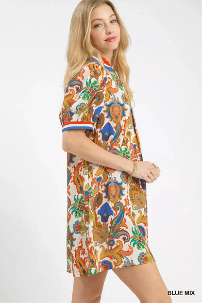 Umgee Jacquard Abstract Print Mini Dress