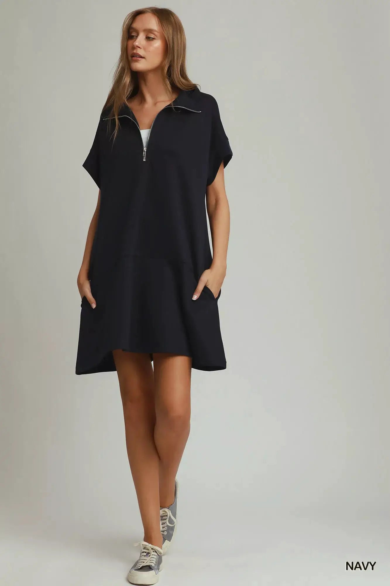 Umgee Collared Quarter Zip Dress with Size Pocket