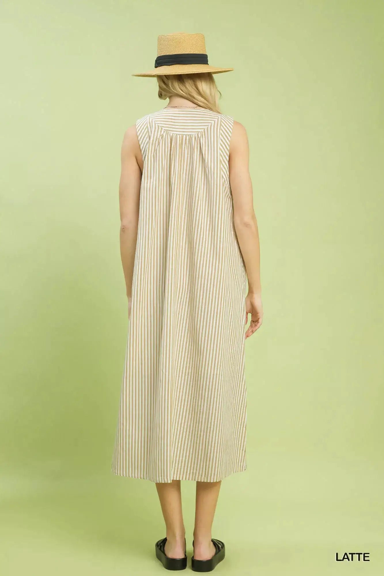 Umgee Chevron Stripe Sleeveless Midi Dress