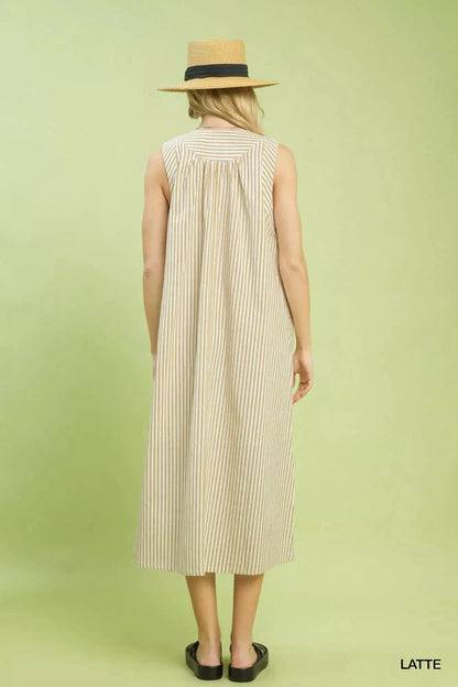 Umgee Chevron Stripe Sleeveless Midi Dress