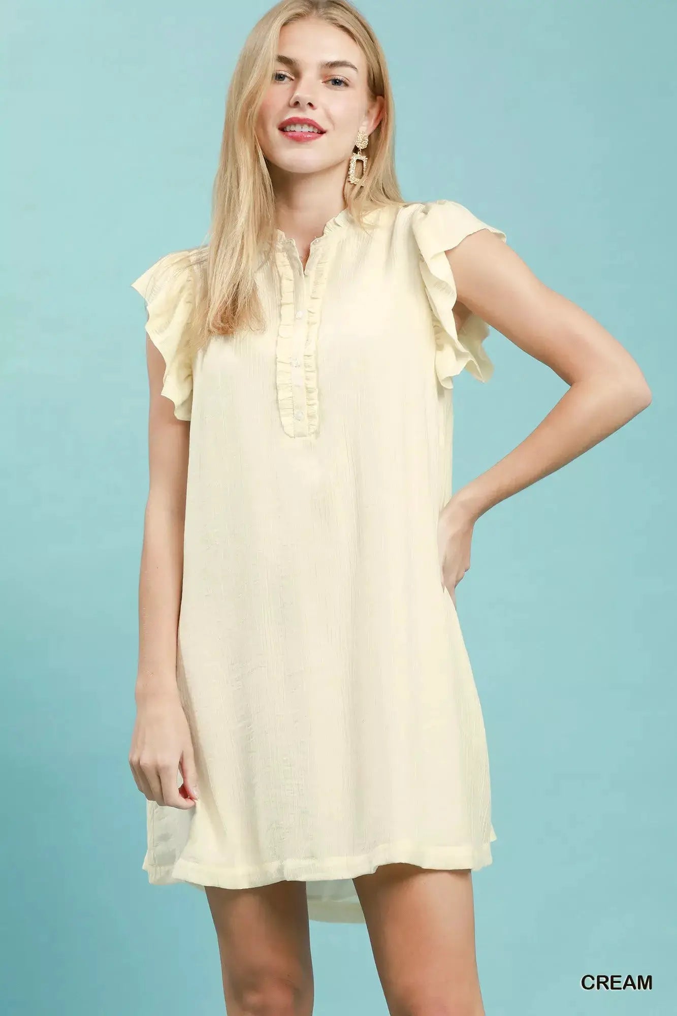 Umgee Ruffle Sleeve Henley Shift Dress