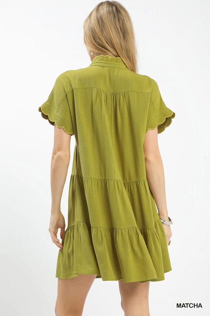 Umgee Linen Mini Dress with Scallop Trim