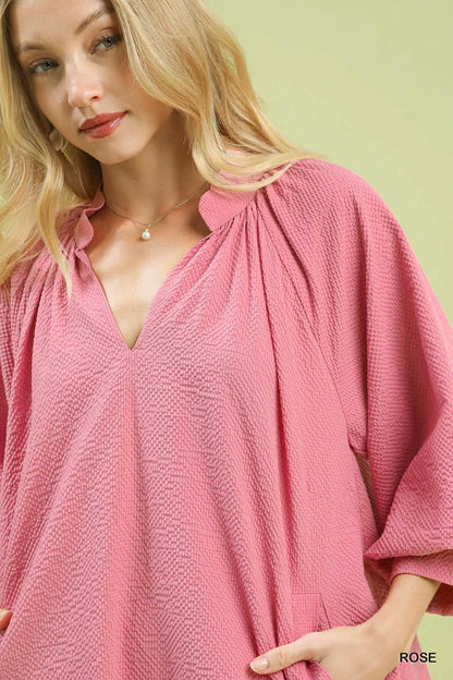 Umgee Textured Pocket Mini Dress