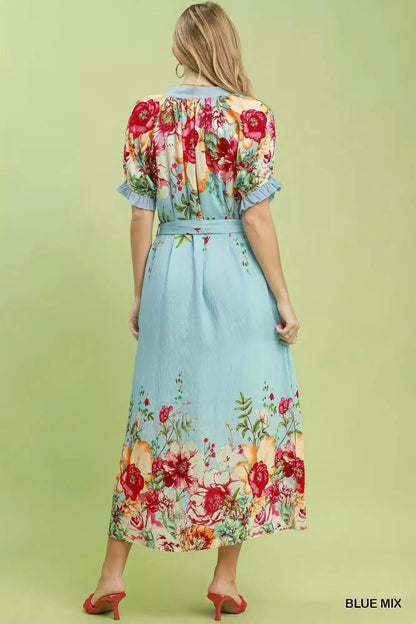 Umgee Mix Floral Border Print Midi Dress