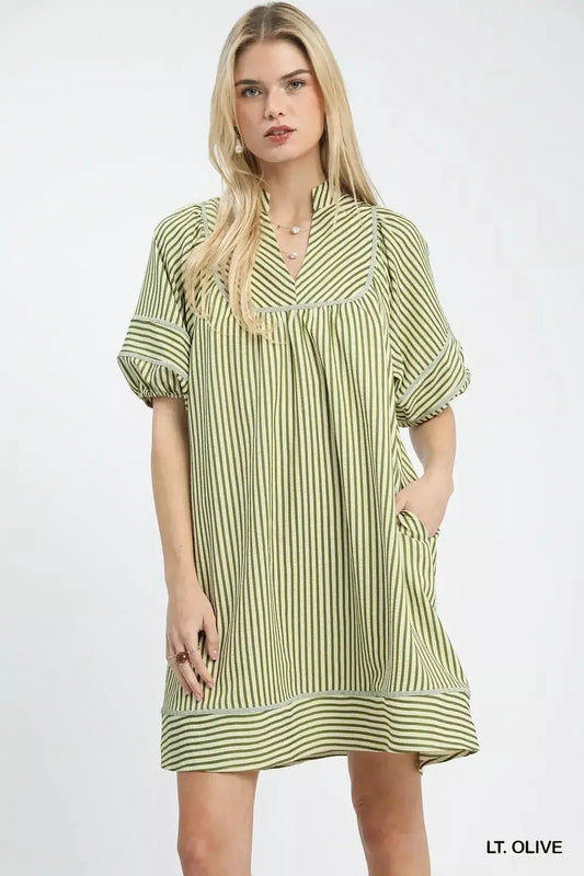 Umgee Striped Puff Sleeve Shift Dress