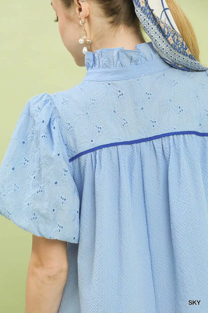 Umgee Puff Sleeve Textured Babydoll Dress