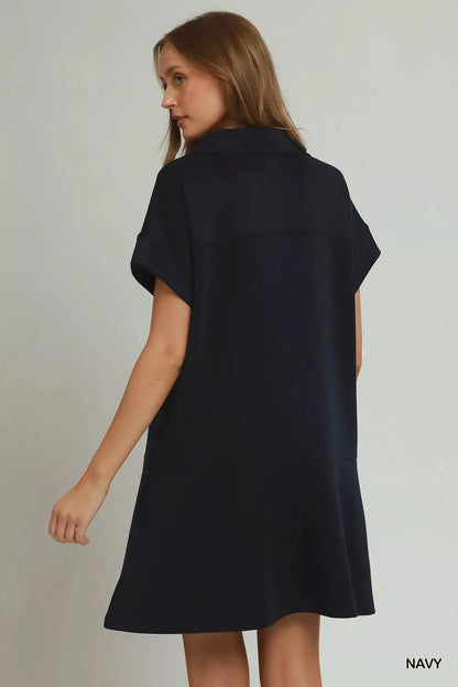 Umgee Collared Quarter Zip Dress with Size Pocket