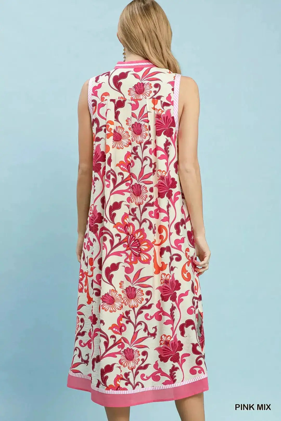Umgee Floral Scroll Sleeveless Midi Dress