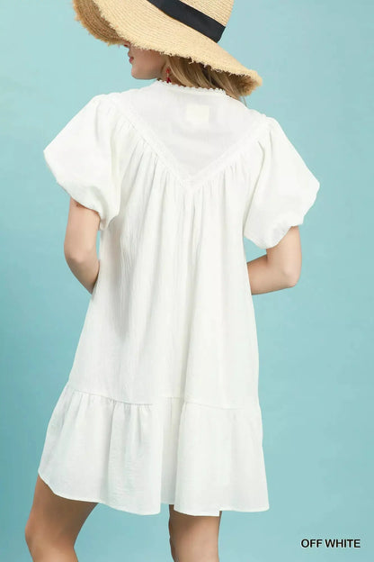Umgee Flutter Sleeve Tassel Tie Ruffle Hem Mini Dress