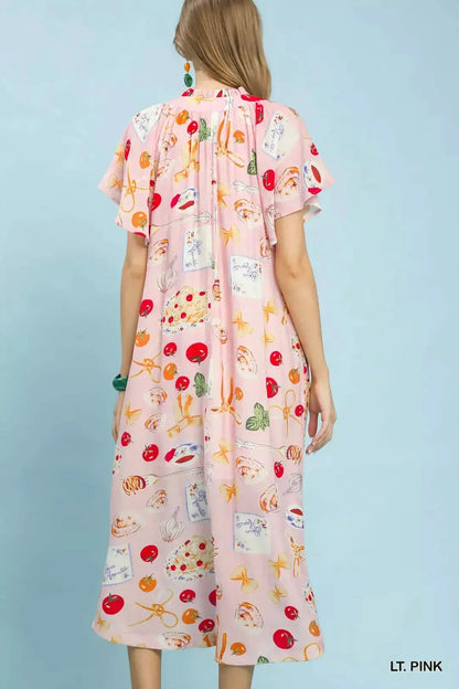 Umgee Abstract Print Flutter Sleeve Midi Dress