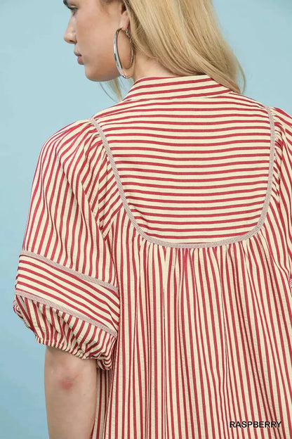 Umgee Striped Puff Sleeve Shift Dress