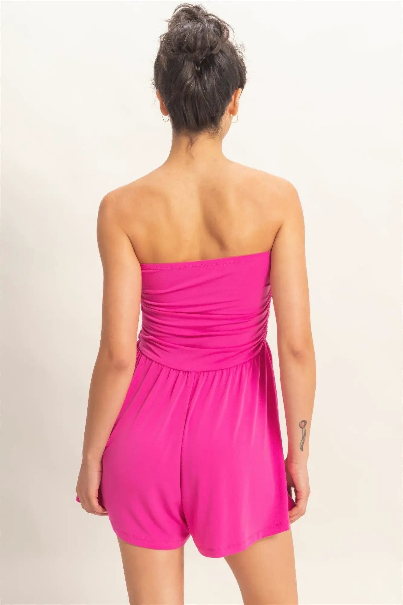 Strapless Shirred Waist Romper